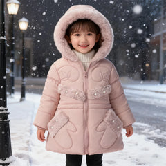 Faux Fur Hooded Pink Puffer Coat for Girls