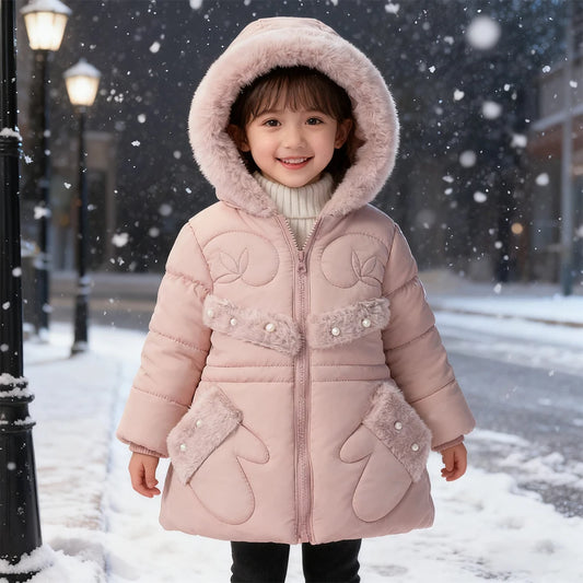 Faux Fur Hooded Pink Puffer Coat for Girls