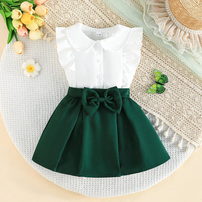 Rosette Ruffle Top & Pleated Skirt Set for Baby Girls