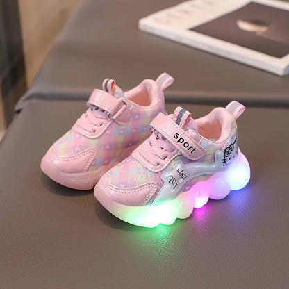 Girls Cartoon LED Light Sneakers in PU Leather