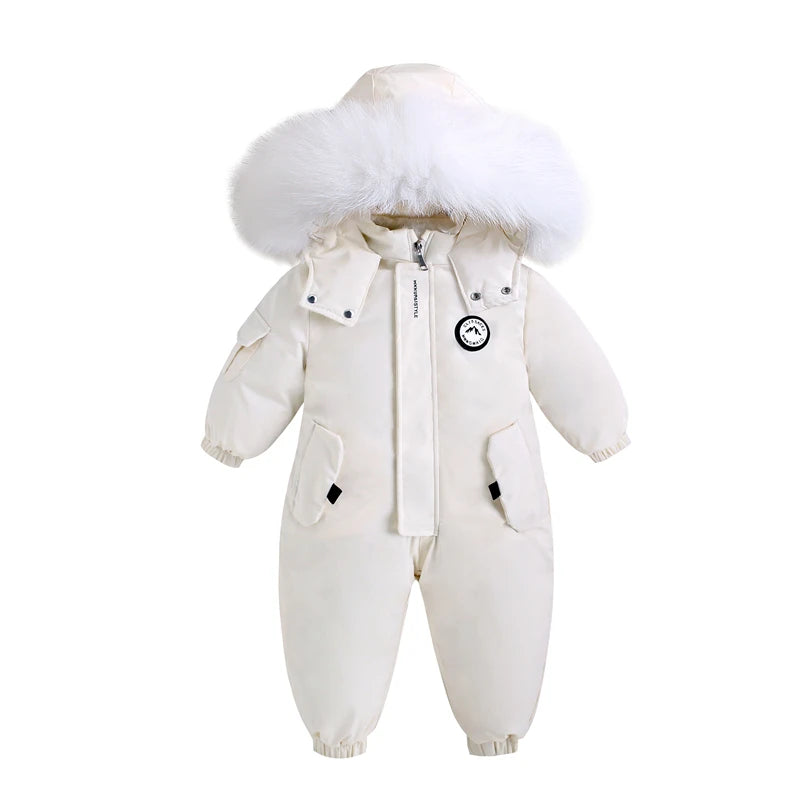 Fluffy-Trim Hooded Winter Snowsuit for Toddlers