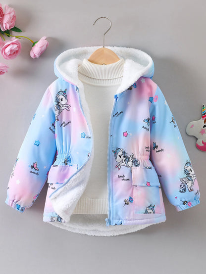 Little Girls’ Plush-Lined Unicorn Gradient Zip-Up Hoodie Jacket (4-7 years)