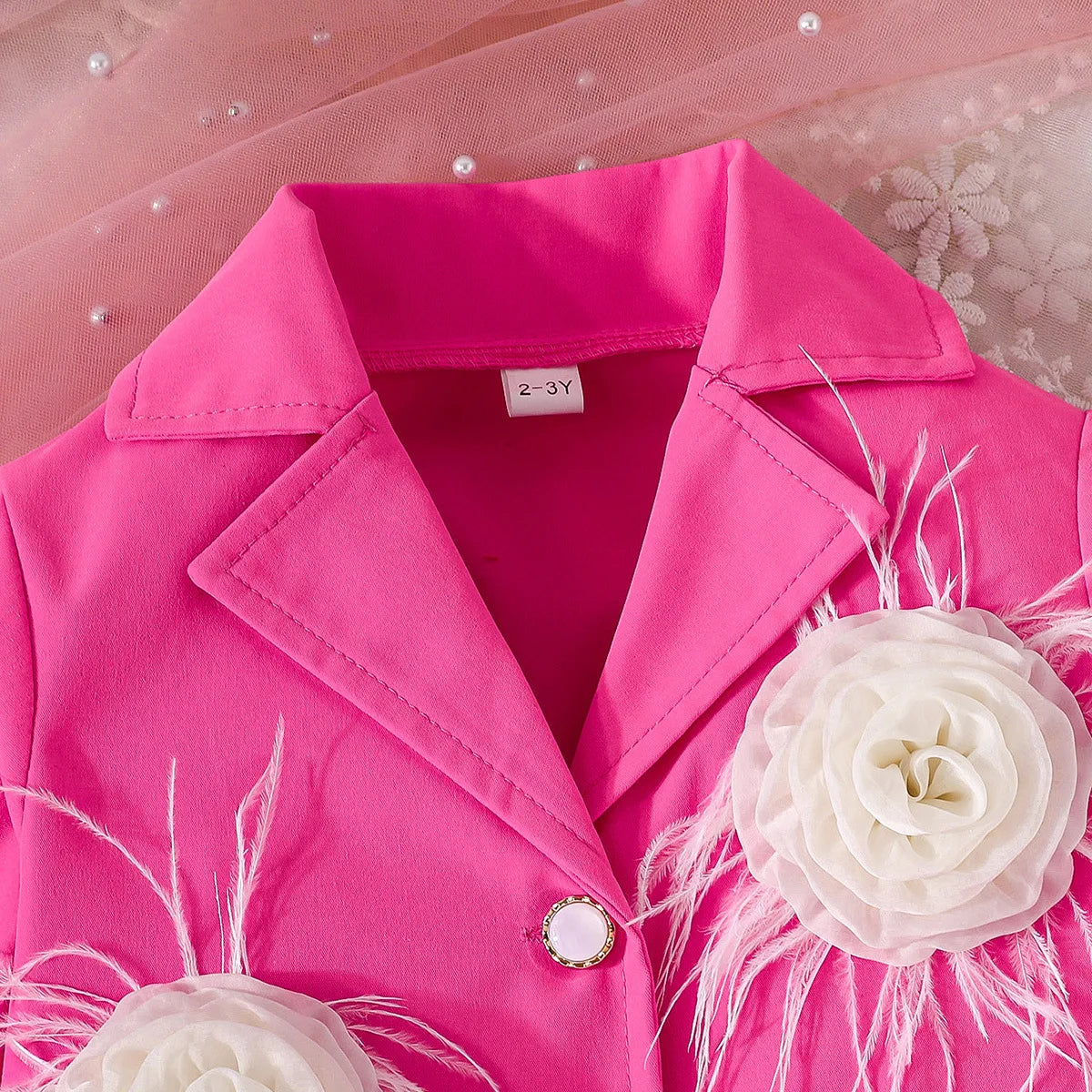 3D Rose Girls’ Blazer & Pleated Skirt Set