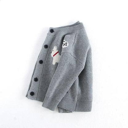 Unisex Kids Dog Knit Cardigan Sweater (18–24 Months to 8 Years) – Button-Front, Cozy Crew Neck