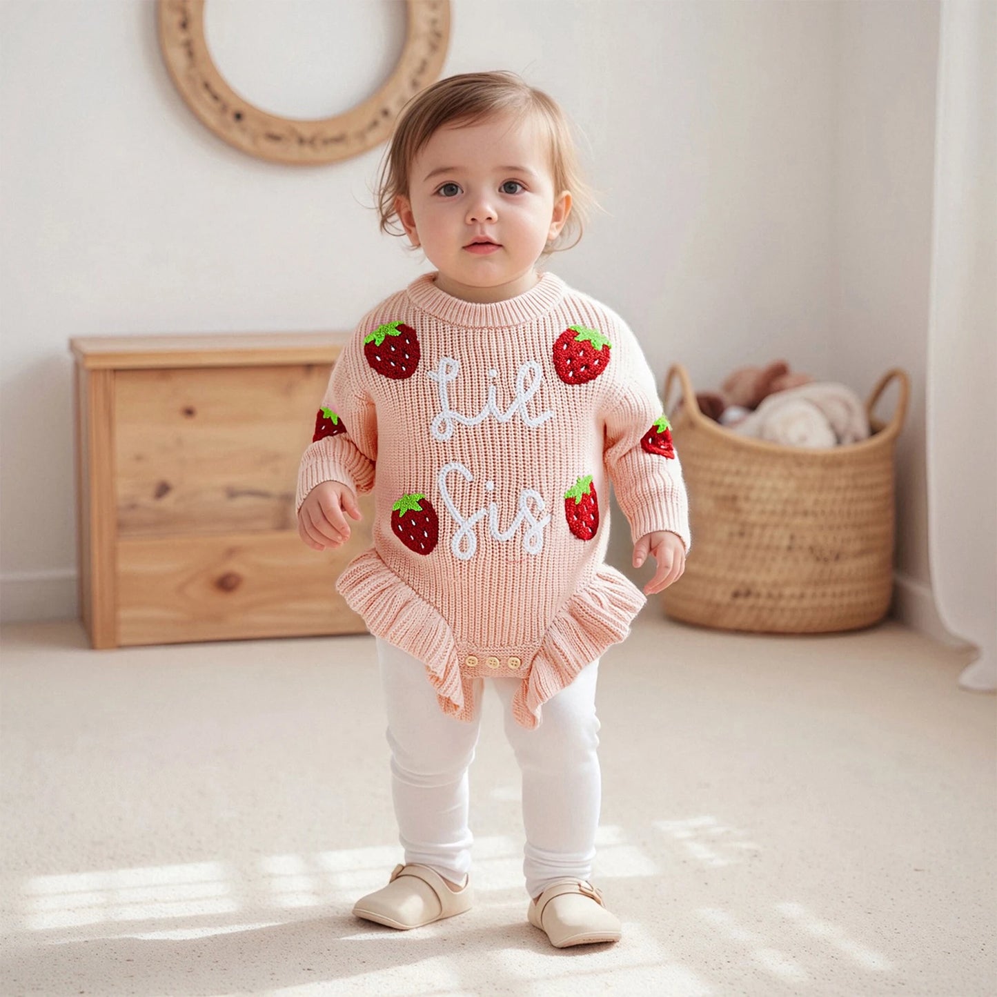 Strawberry Knit Sweater Romper for Baby Girls