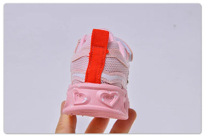 Girls' Heart LED Light-Up Sneakers with Cartoon Graphic | Breathable Low-Top Kids Shoes