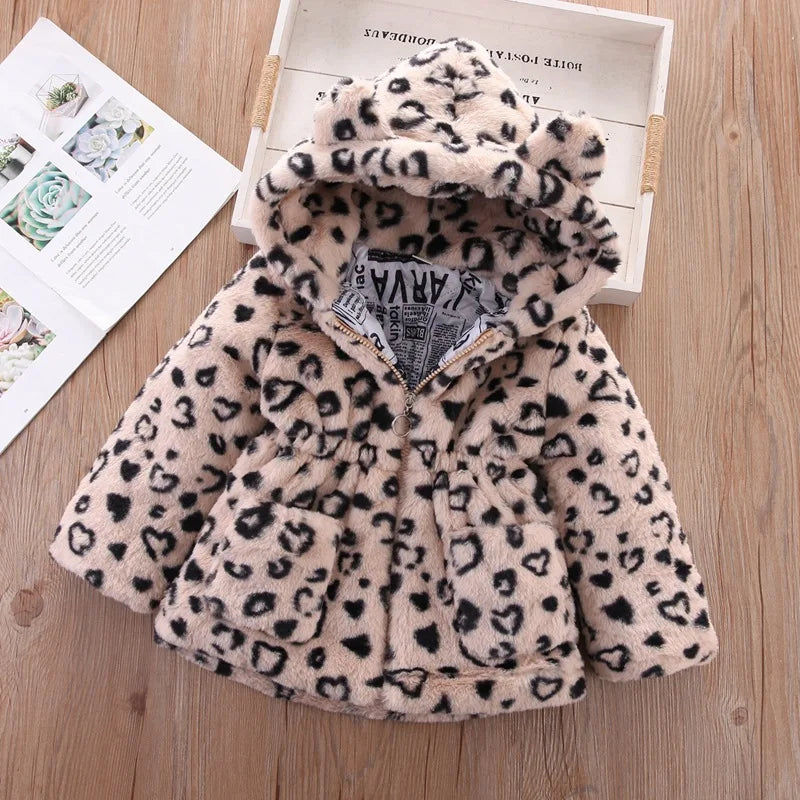 Baby Girls Sherpa Hooded Winter Coat with Pockets – Soft Plush Zip-Up Jacket