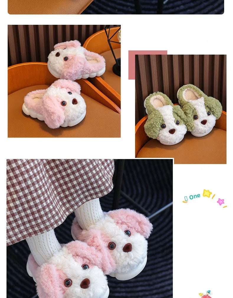 Plush Puppy Indoor Slippers for Toddlers & Kids – Warm, Non-Slip House Shoes