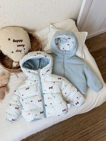 Reversible Bunny Print Hooded Puffer Jacket for Girls