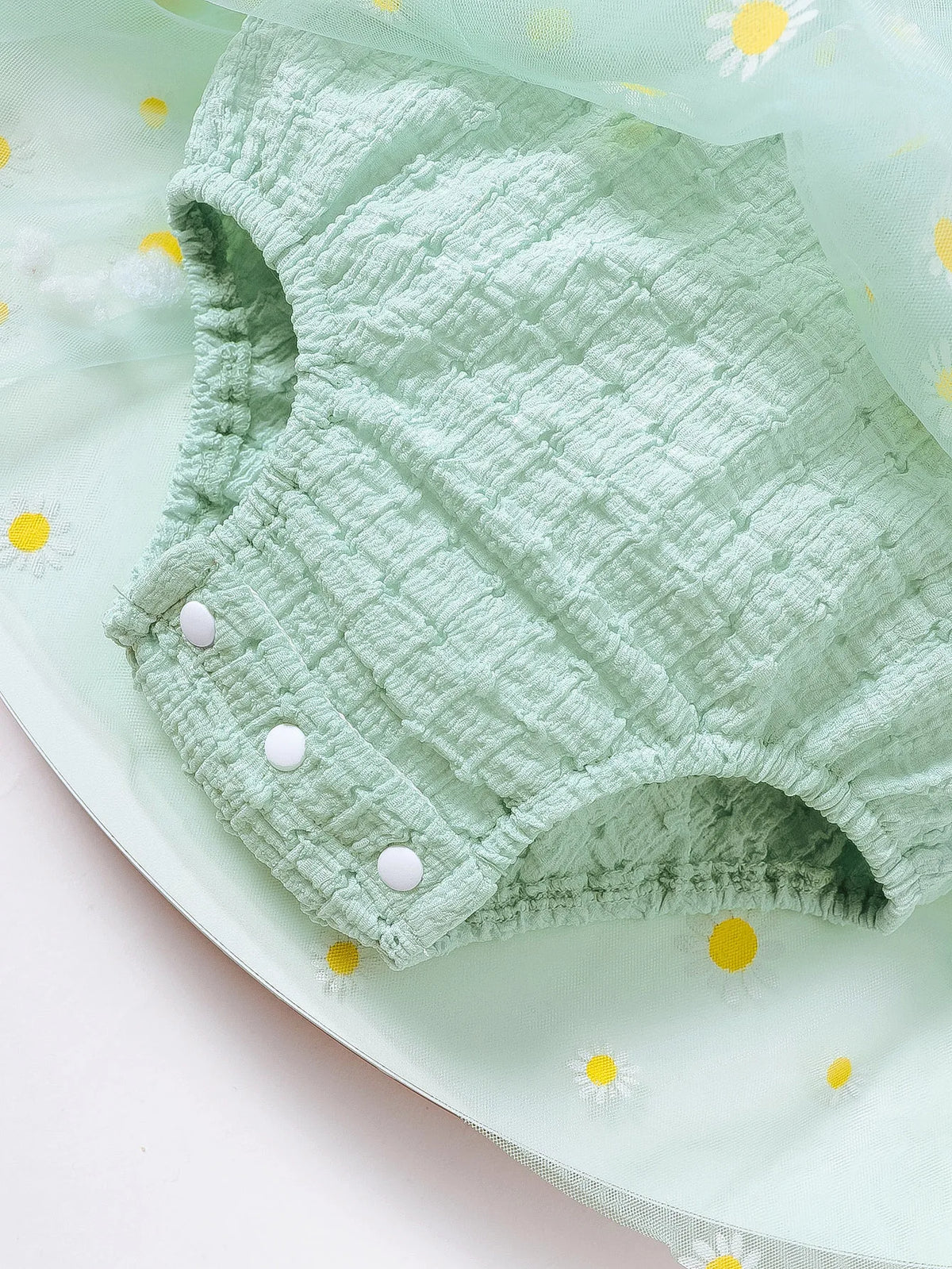 Mint Daisy Tulle Skirt Romper Dress for Baby Girls