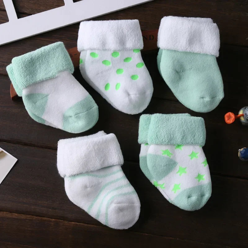 Cozy Fold-Over Cuff Baby Socks – 5-Pack