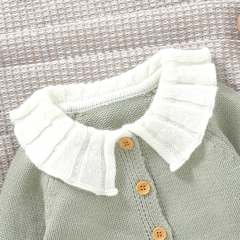 Baby & Toddler Girls Knit Cardigan Sweater (6 Months–3 Years) – Ruffled Collar, Rooster Embroidery