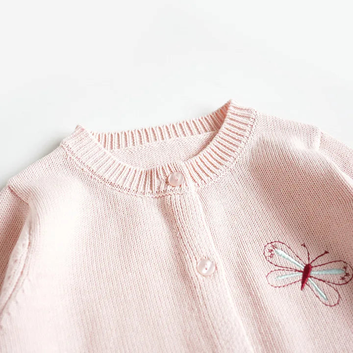 Baby & Toddler Girls Cotton Knit Cardigan (2–6 Years) – Button-Front Sweater with Duck Embroidery