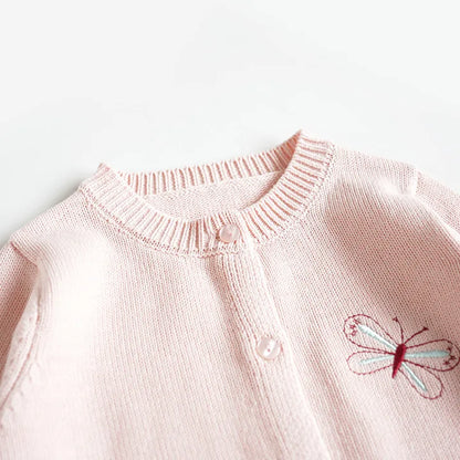 Baby & Toddler Girls Cotton Knit Cardigan (2–6 Years) – Button-Front Sweater with Duck Embroidery