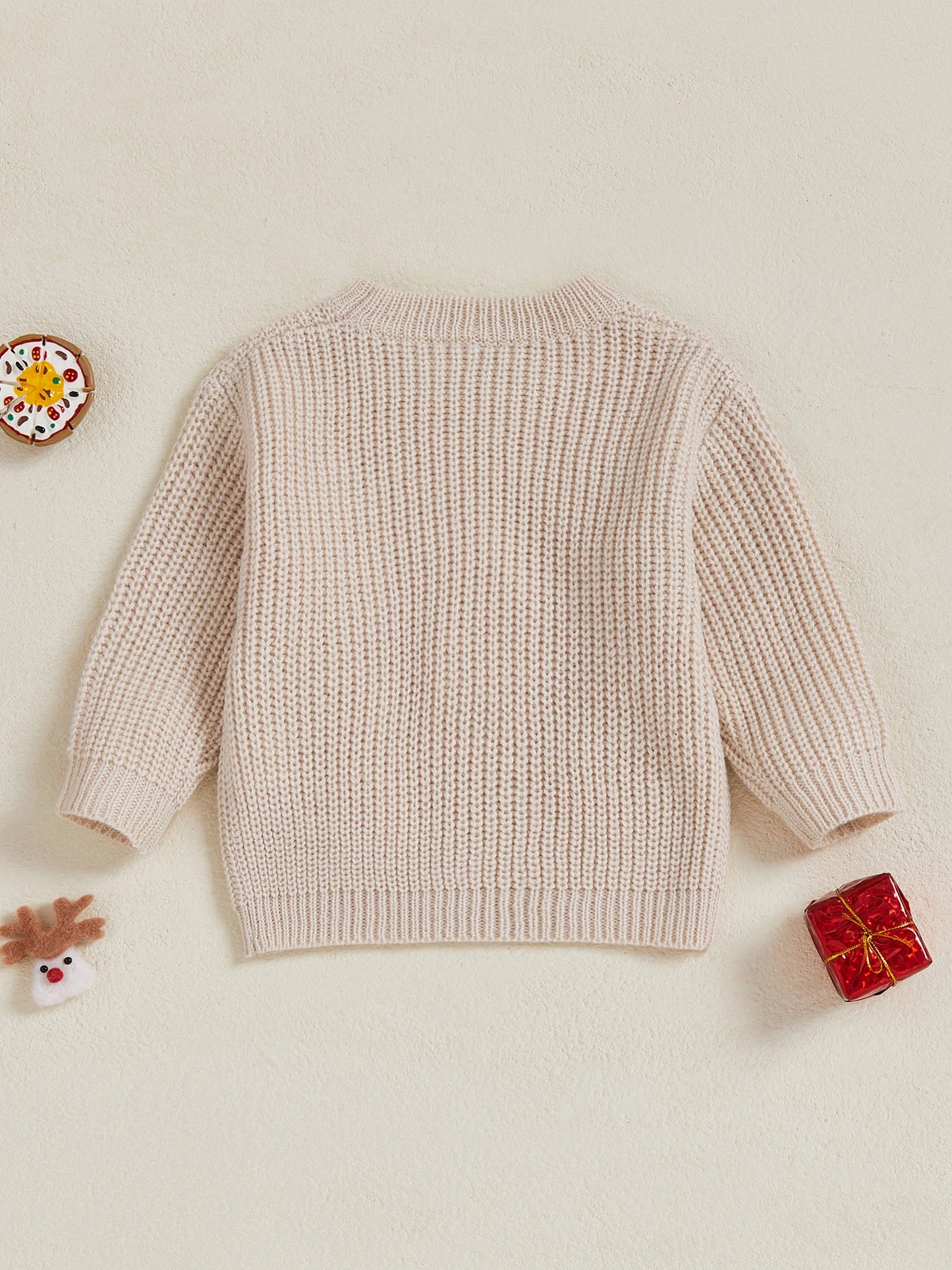 Baby Christmas Knit Sweater – Santa Hat & Tree Embroidery Crewneck (0–18 Months)