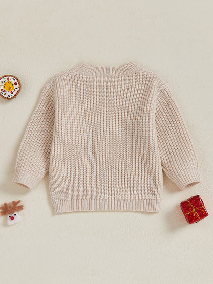 Baby Christmas Knit Sweater – Santa Hat & Tree Embroidery Crewneck (0–18 Months)