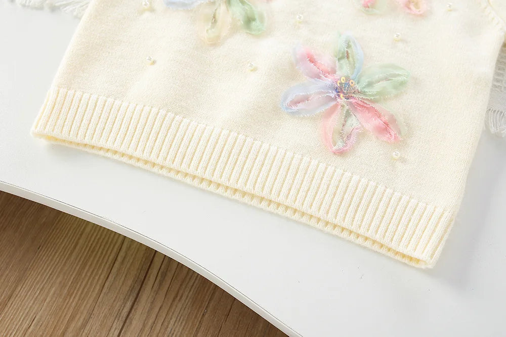 Pastel Petal Knit Sweater & Ruffle Tutu Skirt Set for Girls