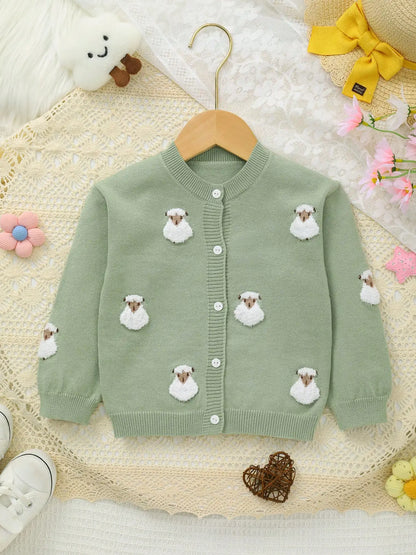 Fluffy Little Sheep Knit Cardigan for Baby Girls