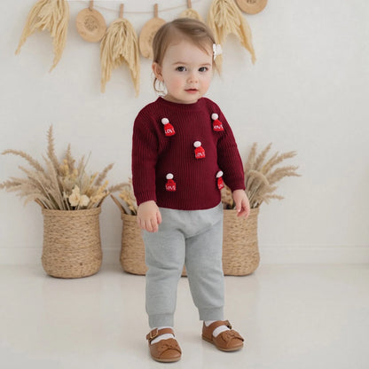 Kids Knit Sweater with 3D Beanie Detail – Cozy Crewneck Pullover (0 - 5 Years)