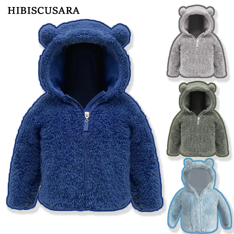 Bear-Ear Zip Teddy Fleece Hooded Jacket for Boys
