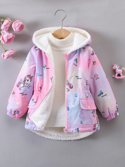 Little Girls’ Plush-Lined Unicorn Gradient Zip-Up Hoodie Jacket (4-7 years)