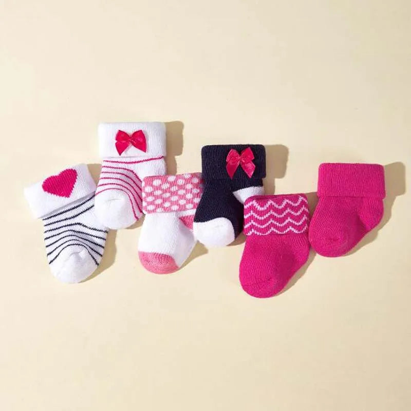 3-Pack Pink Heart & Bow Baby Girl Winter Socks