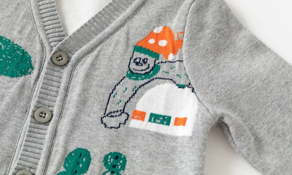 Unisex Kids Cotton Knit Cardigan Sweater (2–8 Years) – Button-Front V-Neck, Storybook Print
