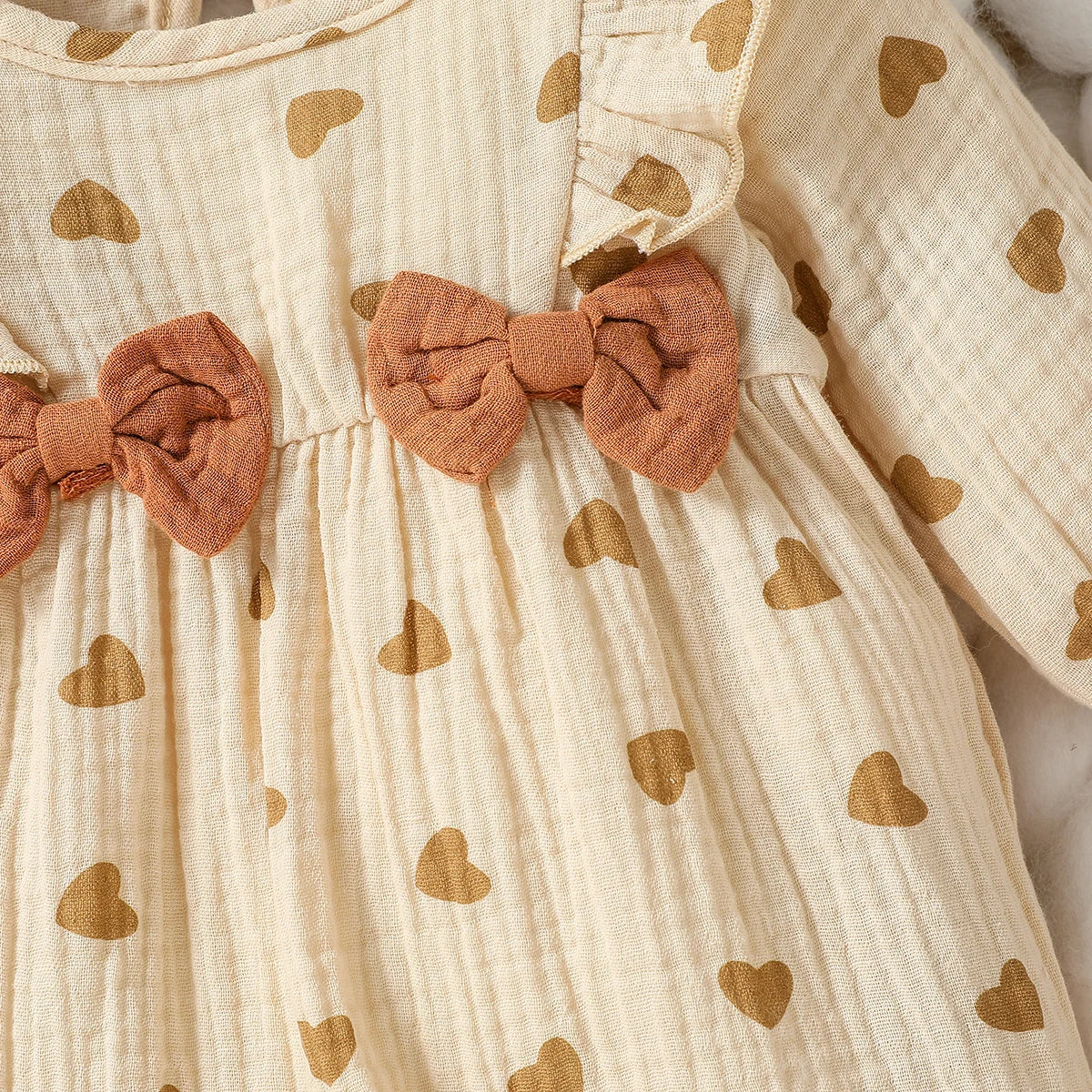 Bow-Detail Textured Cotton Romper & Headband Set for Baby Girls