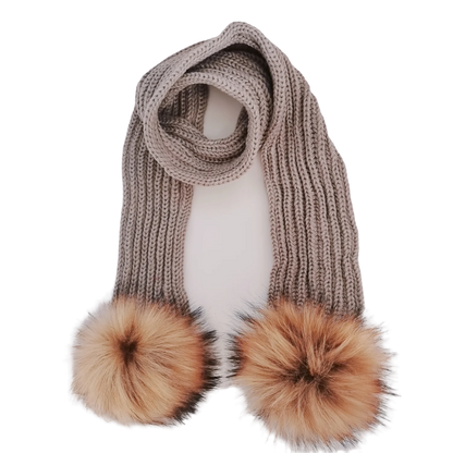 Double Pom Knit Beanie & Scarf Set with Bow