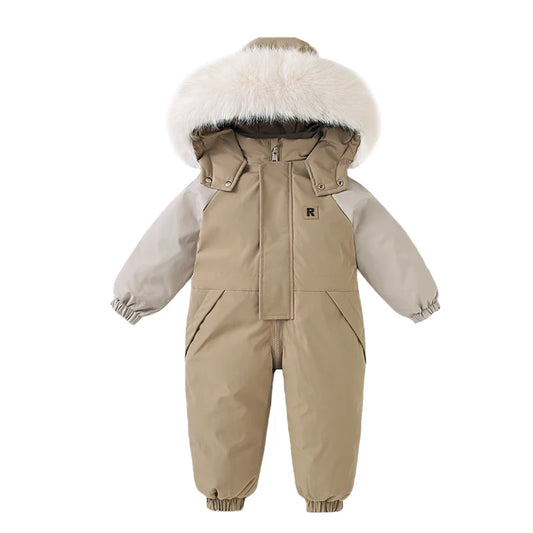 Fluffy-Trim Hooded Winter Snowsuit for Toddlers