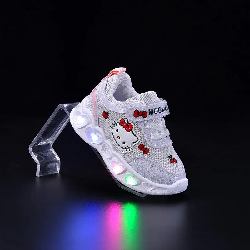 Girls' Heart LED Light-Up Sneakers with Cartoon Graphic | Breathable Low-Top Kids Shoes