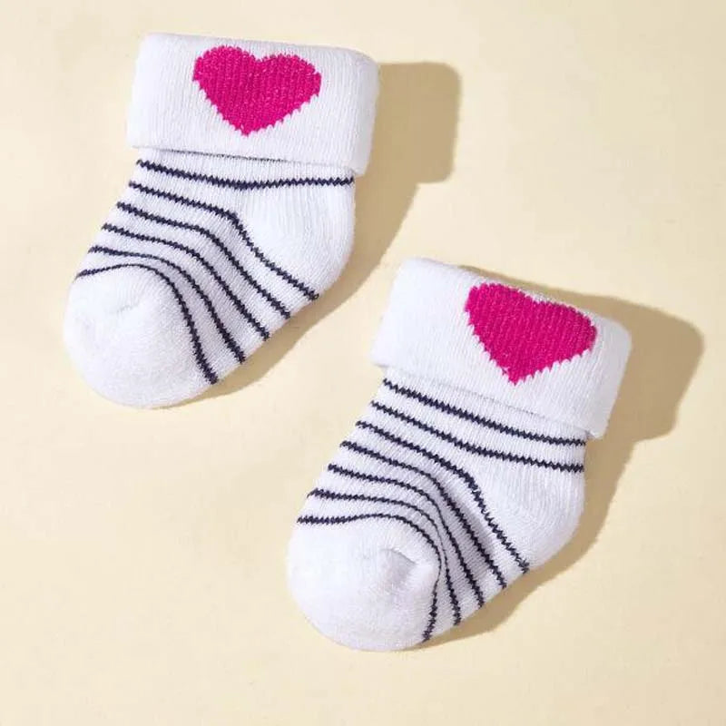 3-Pack Pink Heart & Bow Baby Girl Winter Socks