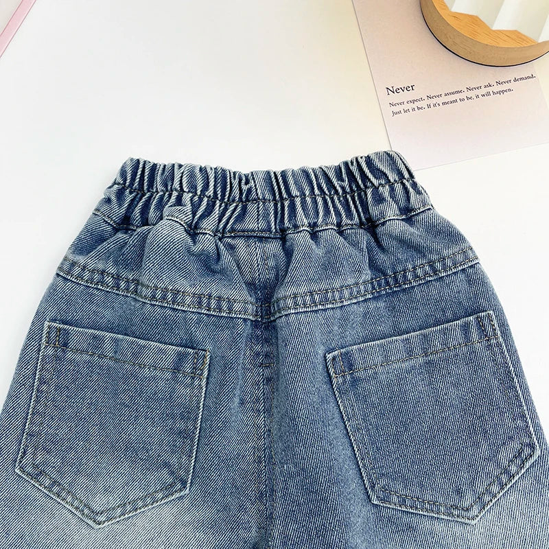 Pink Bow Wide-Leg Denim Jeans for Girls