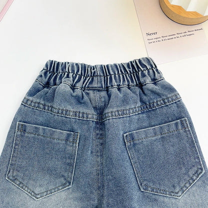 Pink Bow Wide-Leg Denim Jeans for Girls