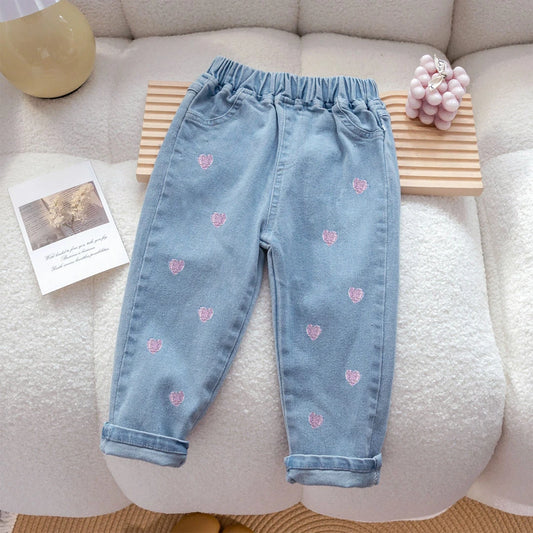 Pink Heart Elastic-Waist Jeans for Girls