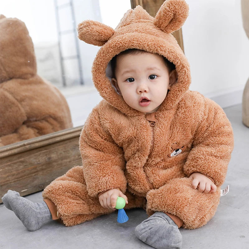 Plush Bear-Ear Fleece Baby Romper