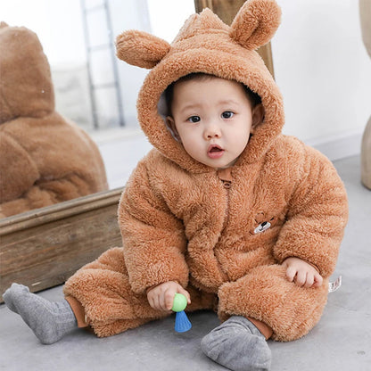 Plush Bear-Ear Fleece Baby Romper