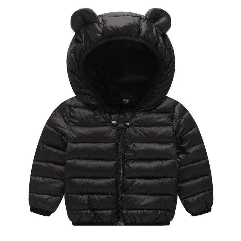 Plush-Lined Bear Hood Winter Jacket for Kids