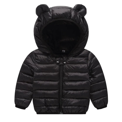 Plush-Lined Bear Hood Winter Jacket for Kids