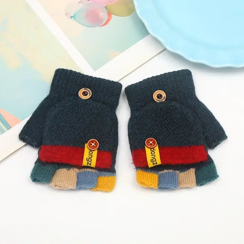 Cozy Half-Finger Kids Gloves – Warm Knit Writing Gloves for Fall & Winter