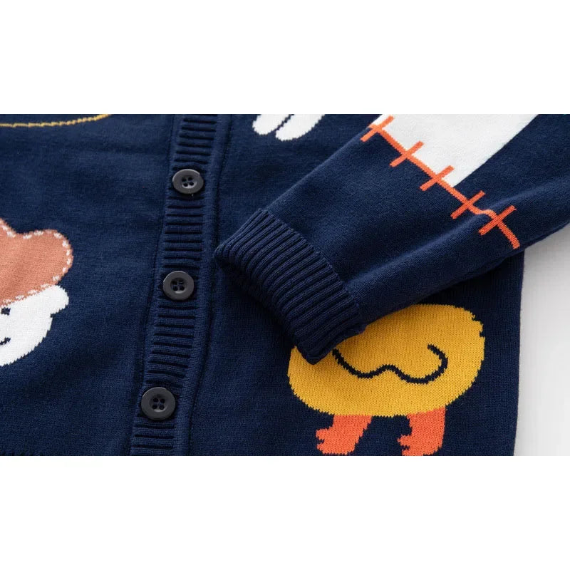 Unisex Kids Cotton Knit Cardigan Sweater (2–8 Years) – Button-Front V-Neck, Playful Prints