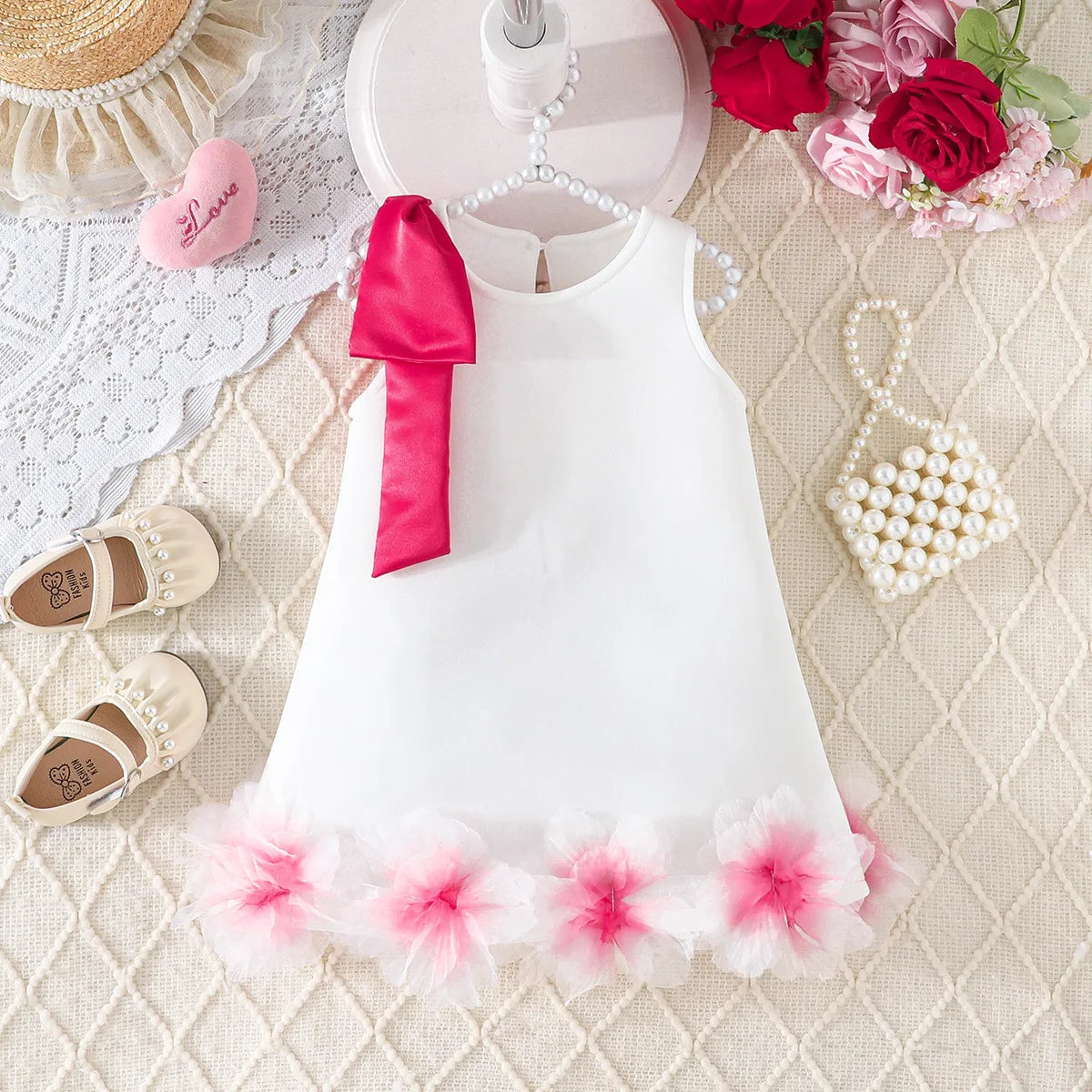 Flower-Shoulder A-Line Party Dress for Girls