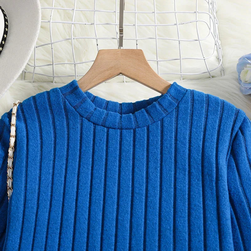 Ribbed Flare Girls’ Lounge Set with Cropped Long-Sleeve Top