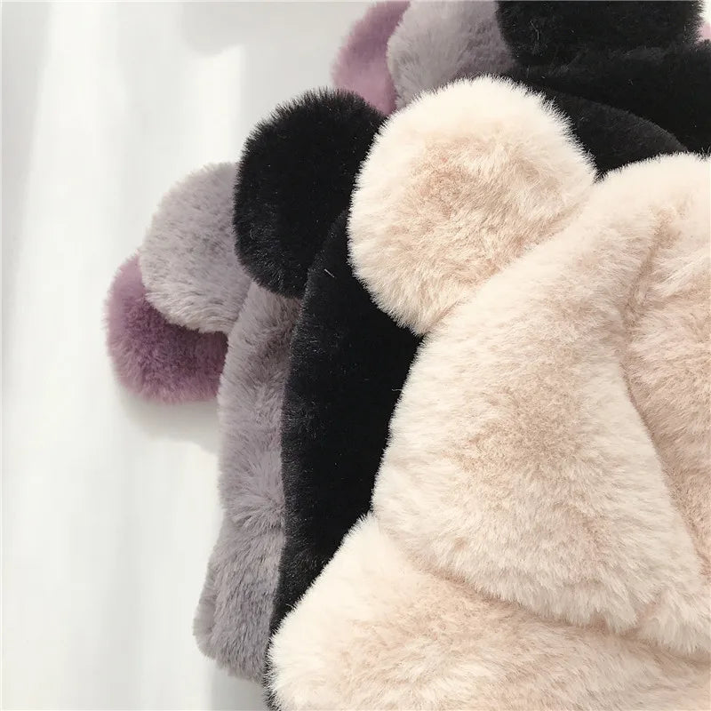 Plush Bear-Ear Winter Bucket Hat for Girls