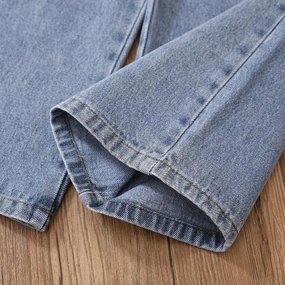 Double-Button D-Ring Wide-Leg Jeans for Girls