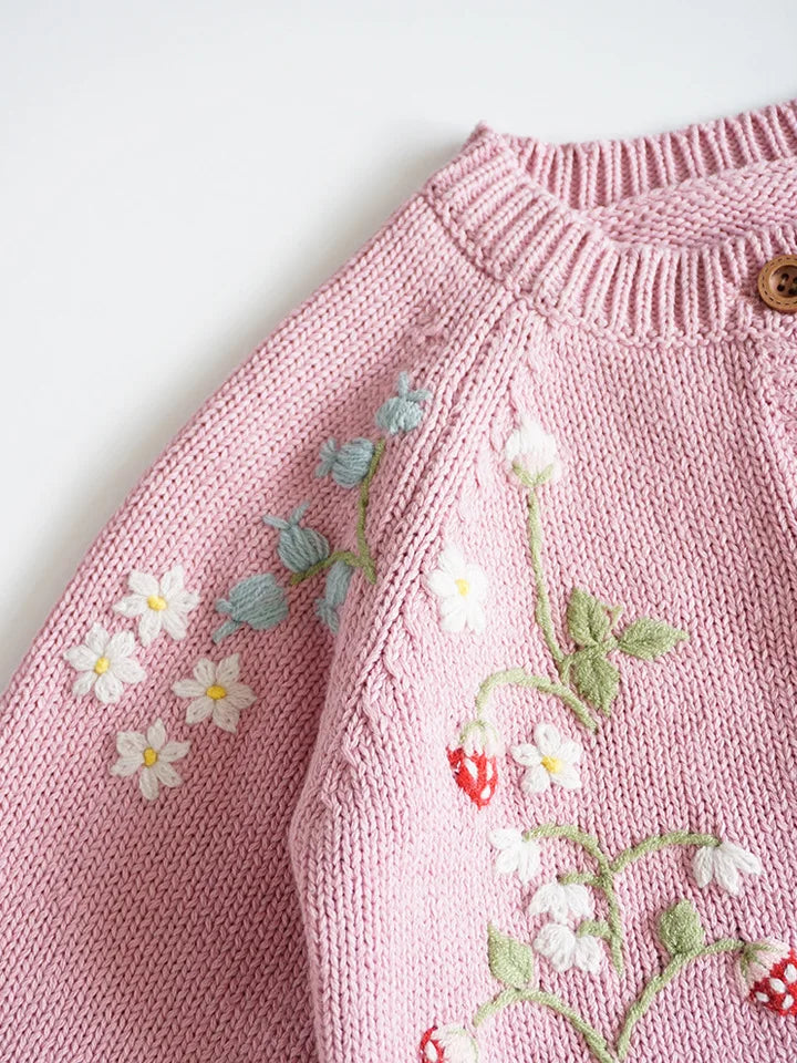 Baby & Toddler Girls Cotton Knit Cardigan (2–6 Years) – Button-Front Sweater with Duck Embroidery