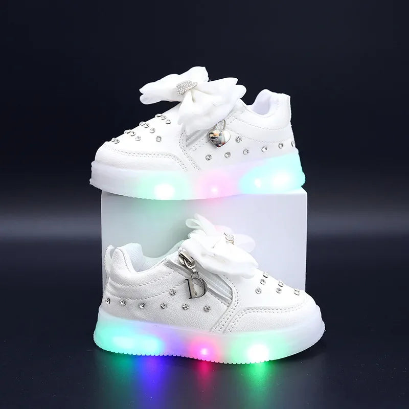 Little Girls LED Light Bow Sneakers