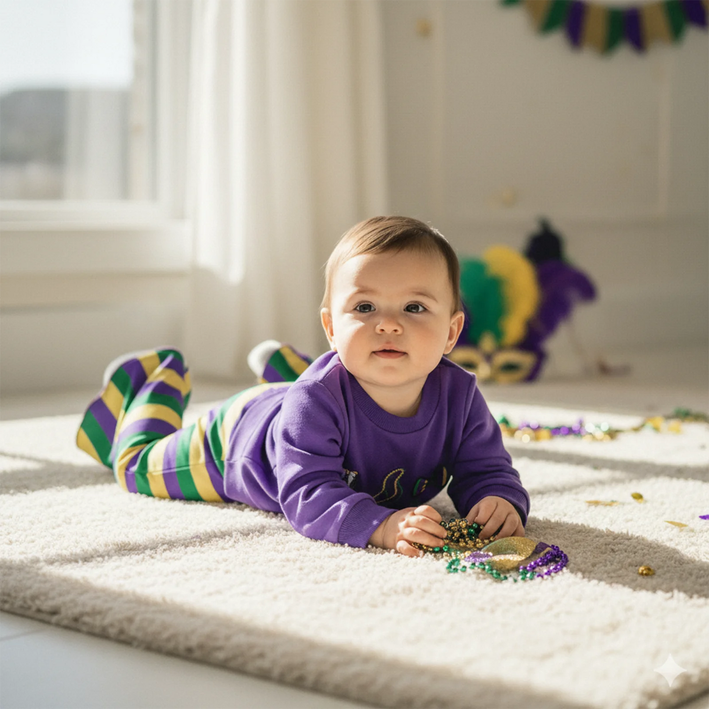 Embroidered Sweatshirt & Striped Flare Pants Set for Girls