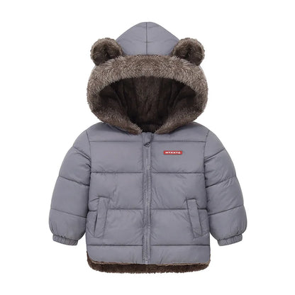 Plush-Lined Bear Hood Winter Jacket for Kids