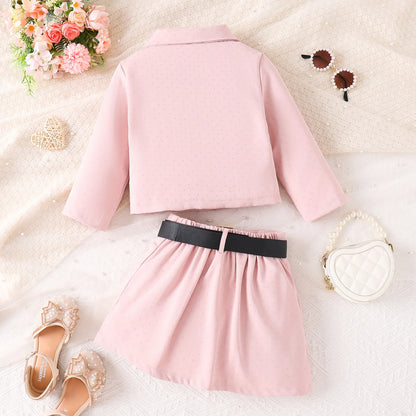 3D Rose Girls’ Blazer & Pleated Skirt Set